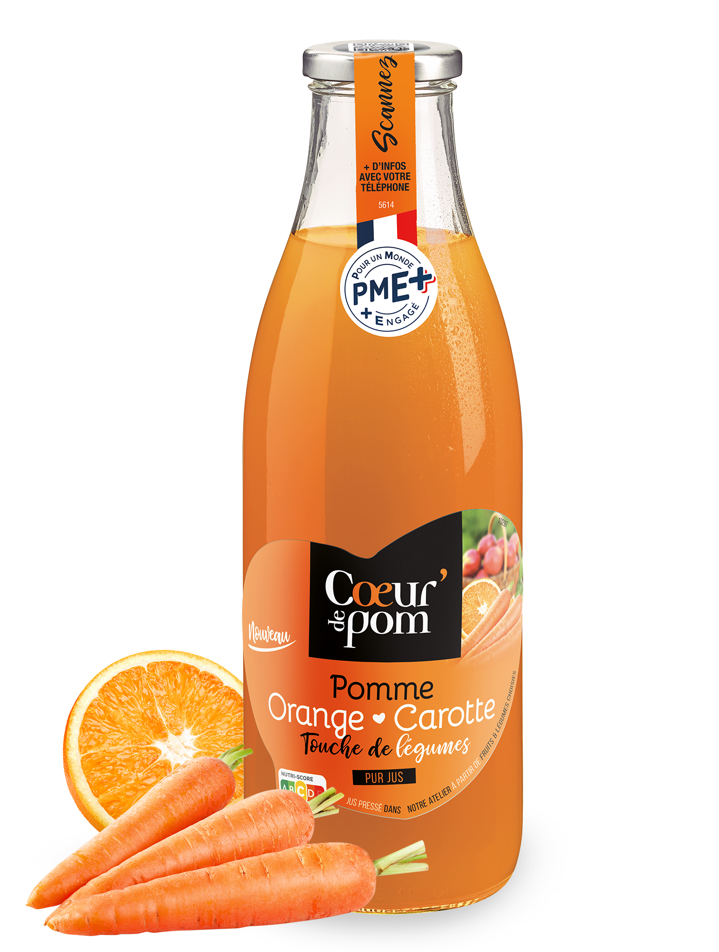 Pur jus de pomme, orange, et carottte